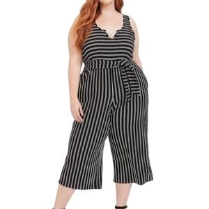 Torrid Black White Stripe Rib Culotte Jumpsuit Belted Size 0